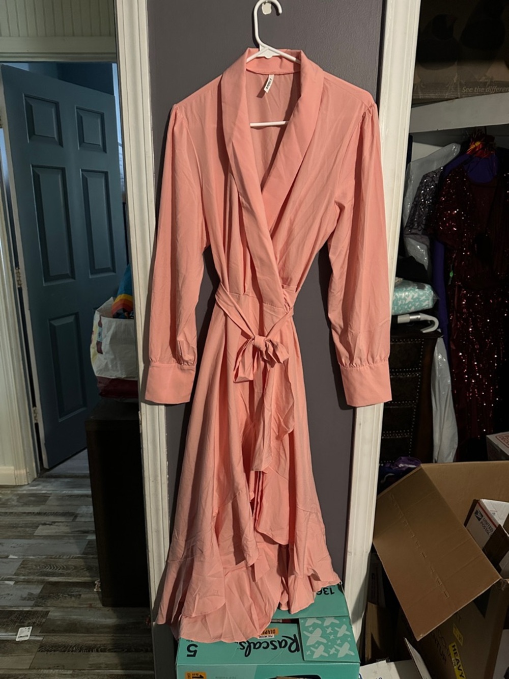 HALARA Coral Pink Asymmetrical Wrap Dress